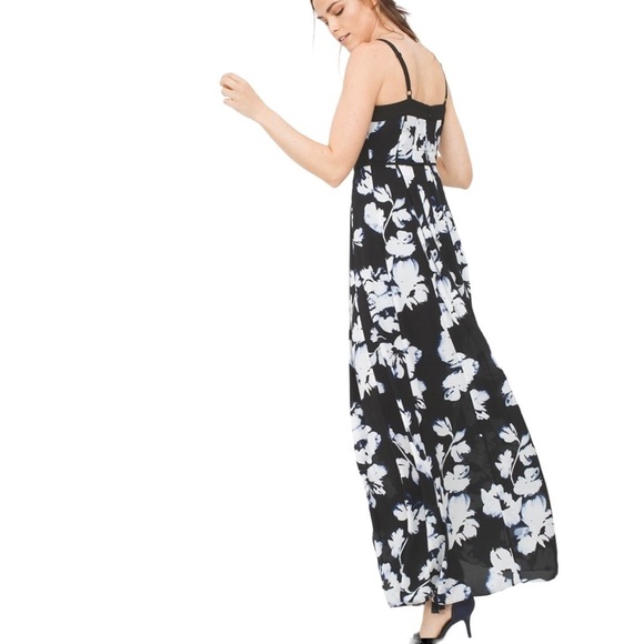White House Black Market Women’s Floral Pleated Maxi Dress Size 4 Black White - Picture 3 of 11